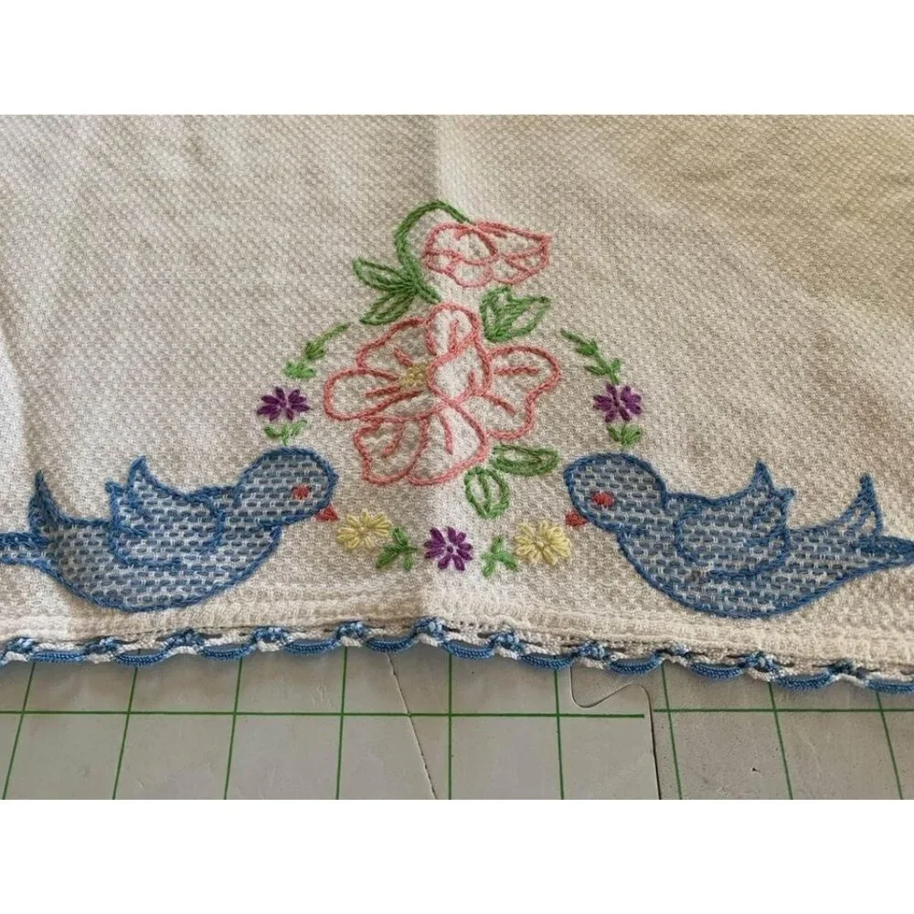 Hand Embroidered Bird Floral Decorative Kitchen Towel 16